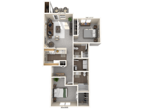 Floor plan for 2 beds, 2 baths, 995 sqft